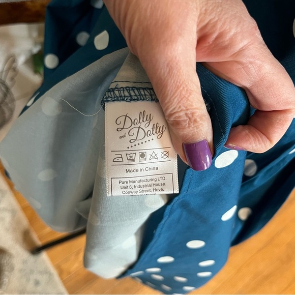 Dolly & Dotty Amanda Fit and Flare Dress Scoop Neck Swing Blue Polka Dot Size 12 - Picture 6 of 9